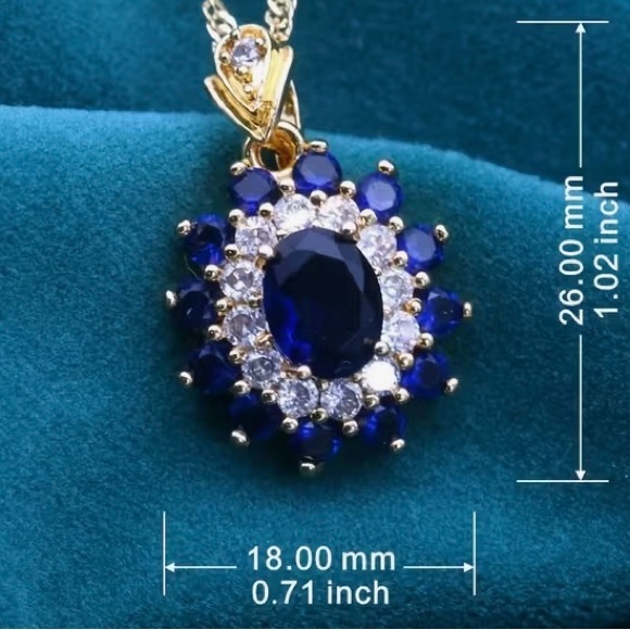 Elegant Gold and Blue Pendant Necklace - Picture 2 of 6